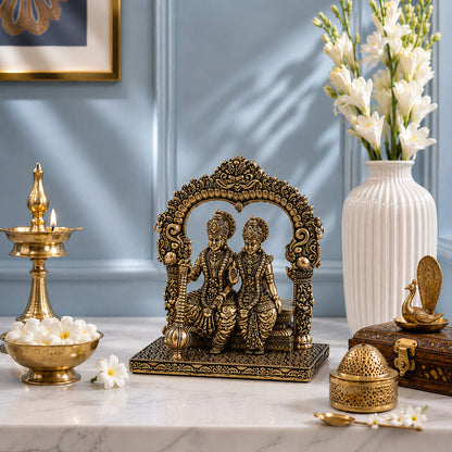 Brass Lakshmi Narayan Murti Seated Under Carved Arch (5 Inch)