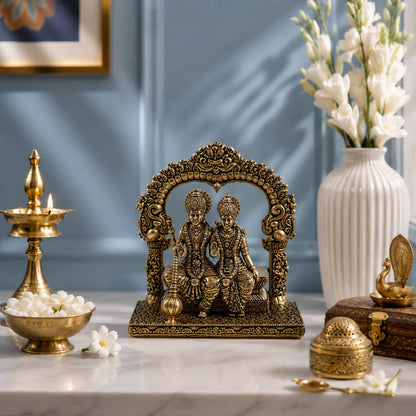 Brass Lakshmi Narayan Murti Seated Under Carved Arch (5 Inch)