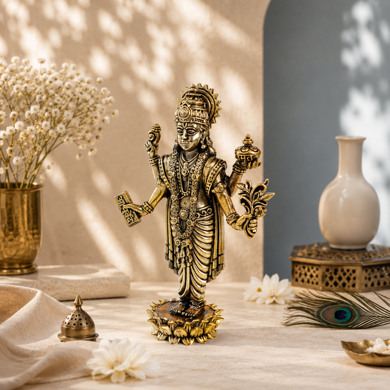 Brass Lord Dhanvantari Murti with Amrit Kalash (6 Inch)