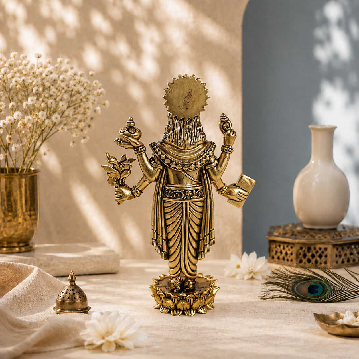 Brass Lord Dhanvantari Murti with Amrit Kalash (6 Inch)