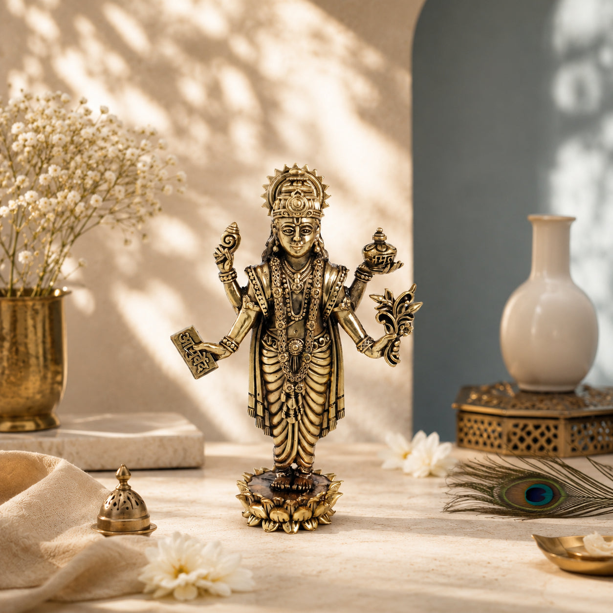 Brass Lord Dhanvantari Murti with Amrit Kalash (6 Inch)