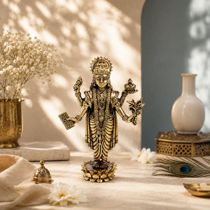 Brass Lord Dhanvantari Murti with Amrit Kalash (6 Inch)