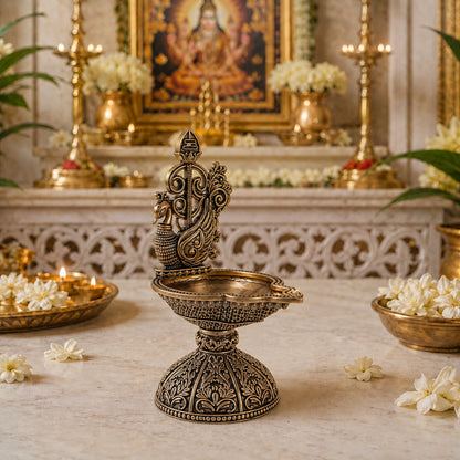 Brass Murugan Vel Diya with Peacock (6 Inch)