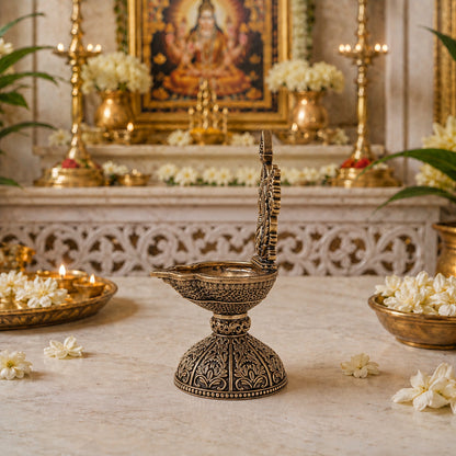 Brass Murugan Vel Diya with Peacock (6 Inch)