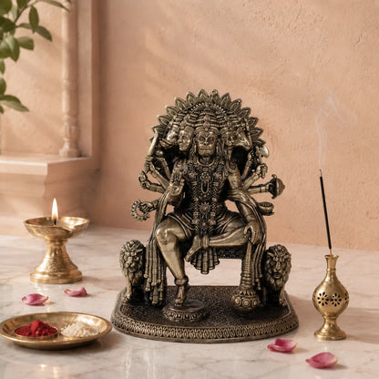 Brass Panchmukhi Hanuman Murti on Sinhasan (7.5 Inch)