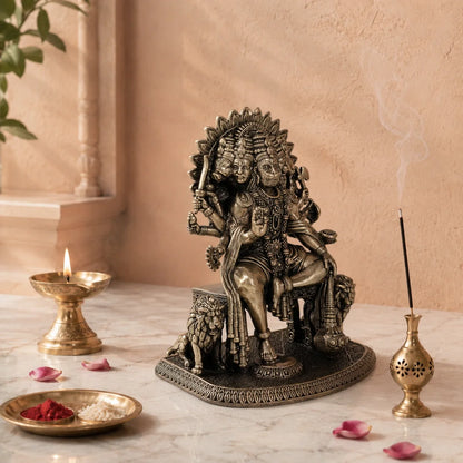 Brass Panchmukhi Hanuman Murti on Sinhasan (7.5 Inch)