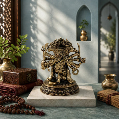 Brass Panchmukhi Hanuman Murti with Sacred Weapons (4.4 Inch)
