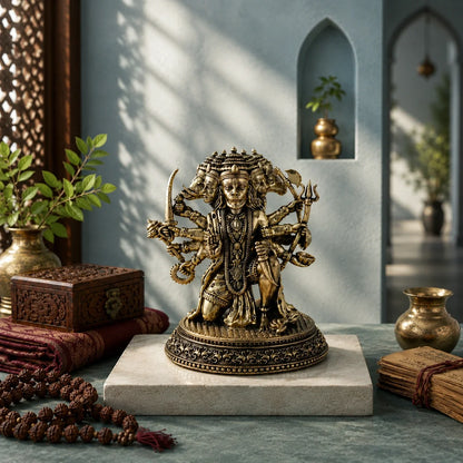 Brass Panchmukhi Hanuman Murti with Sacred Weapons (4.4 Inch)