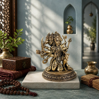 Brass Panchmukhi Hanuman Murti with Sacred Weapons (4.4 Inch)