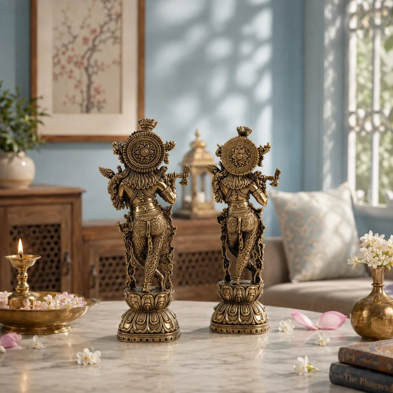 Brass Radha Krishna Standing Murti Pair (8 Inch)