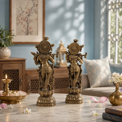 Brass Radha Krishna Standing Murti Pair (8 Inch)