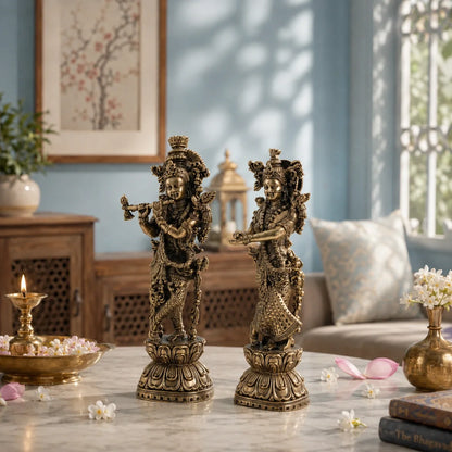 Brass Radha Krishna Standing Murti Pair (8 Inch)