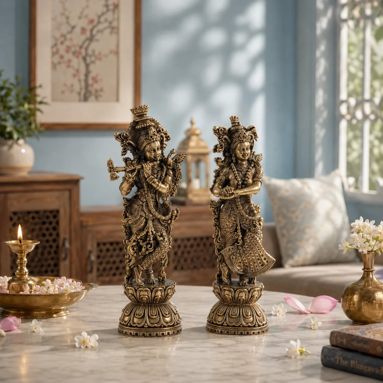 Brass Radha Krishna Standing Murti Pair (8 Inch)