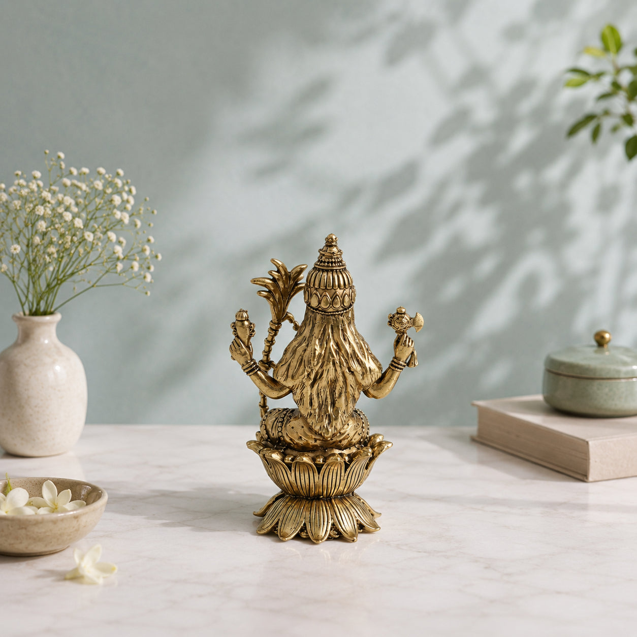 Brass Raja Rajeshwari Devi Murti Seated on Lotus (4 Inch)