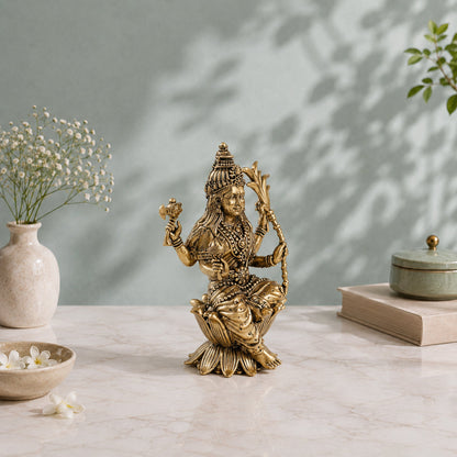 Brass Raja Rajeshwari Devi Murti Seated on Lotus (4 Inch)