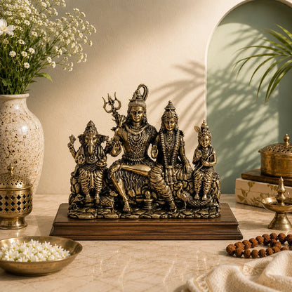 Brass Shiva Parivar Murti with Ganesha & Kartikeya (5.5 Inch)