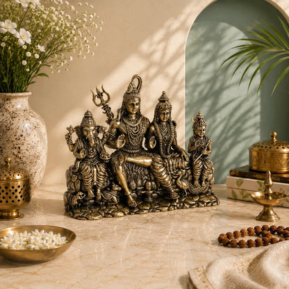 Brass Shiva Parivar Murti with Ganesha & Kartikeya (5.5 Inch)