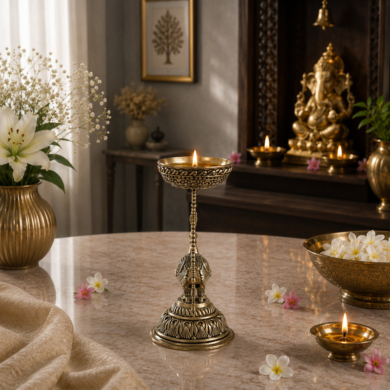 Brass Peacock Standing Diya (5 Inch)