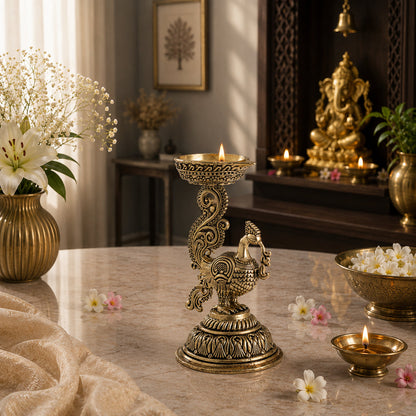 Brass Peacock Standing Diya (5 Inch)
