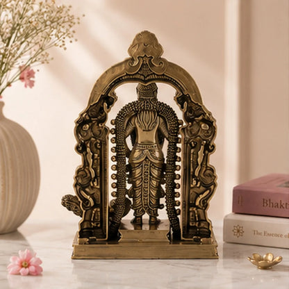 Brass Standing Lord Murugan Murti with Peacock Vahana (8 Inch)