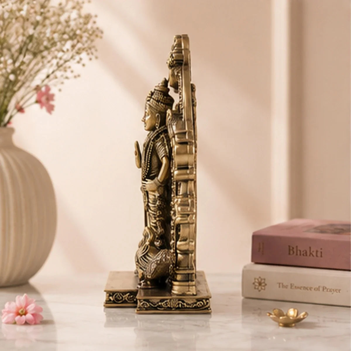 Brass Standing Lord Murugan Murti with Peacock Vahana (8 Inch)