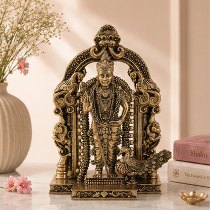 Brass Standing Lord Murugan Murti with Peacock Vahana (8 Inch)