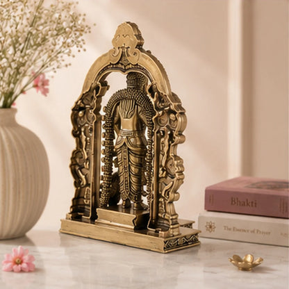 Brass Standing Lord Murugan Murti with Peacock Vahana (8 Inch)