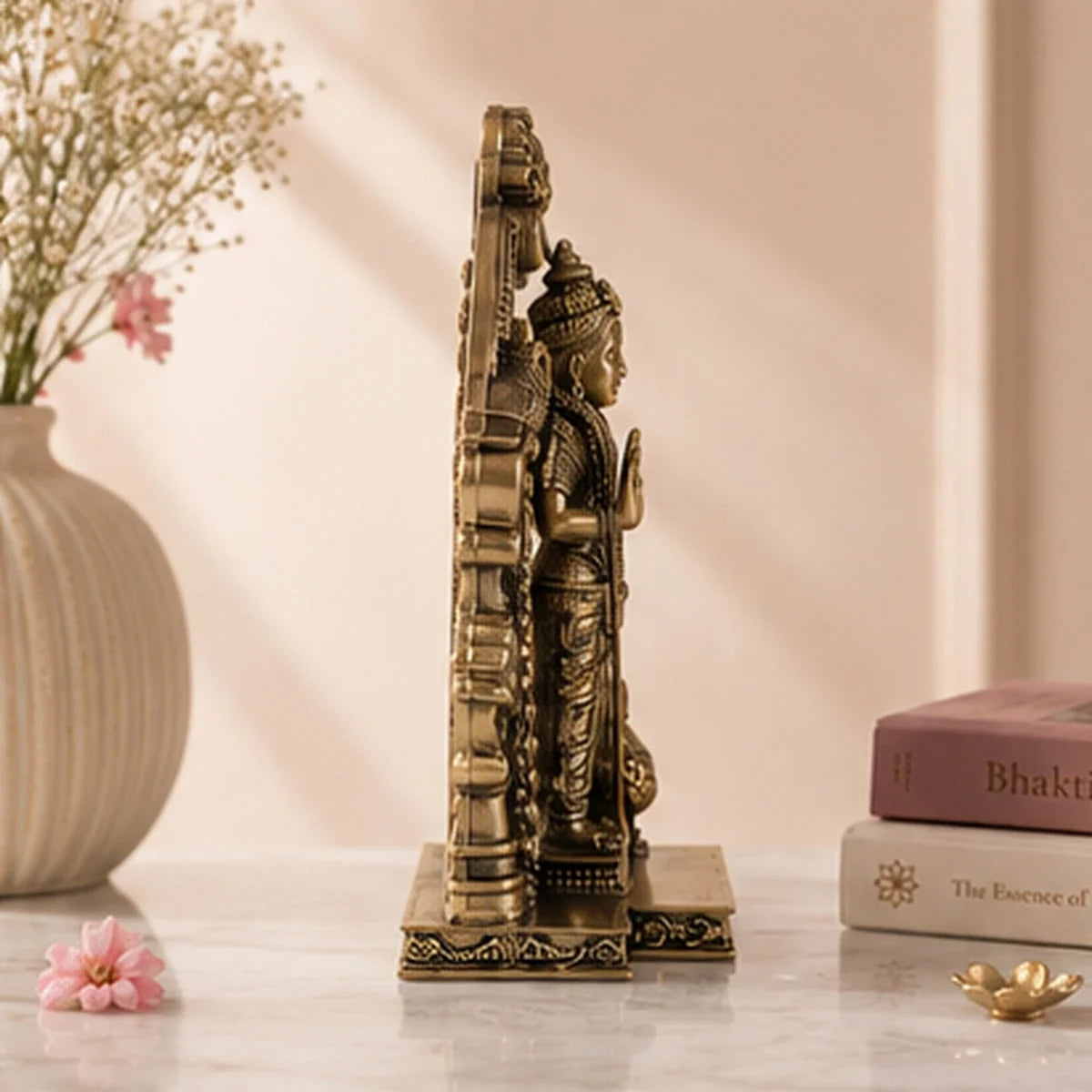 Brass Standing Lord Murugan Murti with Peacock Vahana (8 Inch)