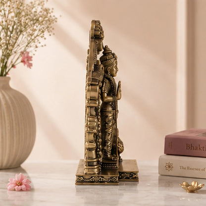 Brass Standing Lord Murugan Murti with Peacock Vahana (8 Inch)
