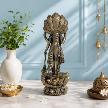 Brass Standing Vishnu Murti with Seven-Headed Sheshnag (11 Inch)