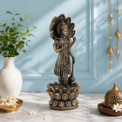 Brass Standing Vishnu Murti with Seven-Headed Sheshnag (11 Inch)