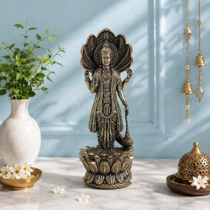 Brass Standing Vishnu Murti with Seven-Headed Sheshnag (11 Inch)