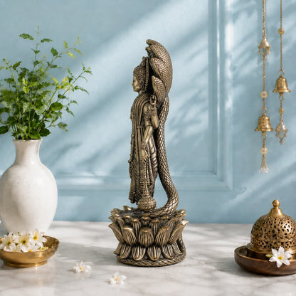 Brass Standing Vishnu Murti with Seven-Headed Sheshnag (11 Inch)