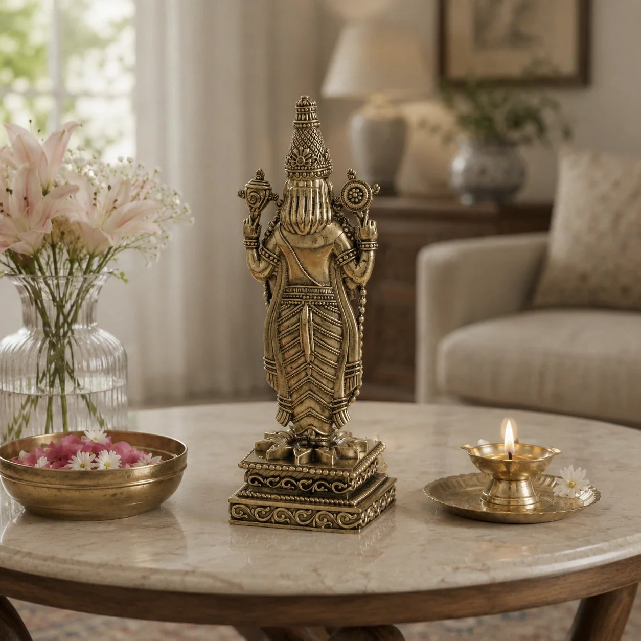Brass Standing Tirupati Balaji Murti with Garuda Base (8 Inch)
