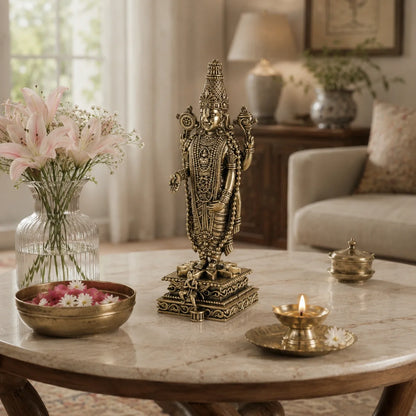 Brass Standing Tirupati Balaji Murti with Garuda Base (8 Inch)