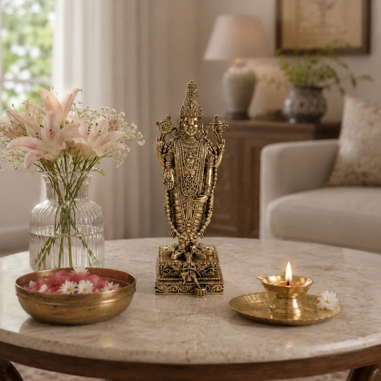 Brass Standing Tirupati Balaji Murti with Garuda Base (8 Inch)