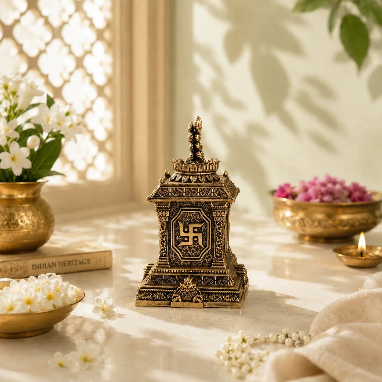 Brass Tulsi Plant Pot with Om & Swastik (5.5 Inch)