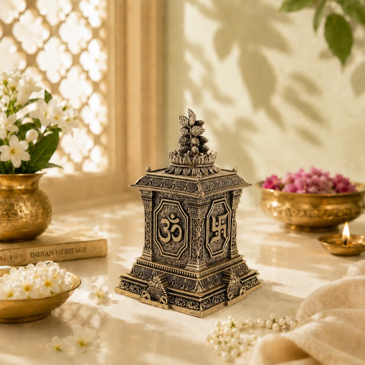 Brass Tulsi Plant Pot with Om & Swastik (5.5 Inch)
