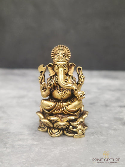 Sacred Brass Ganpati Ji Statue on Lotus