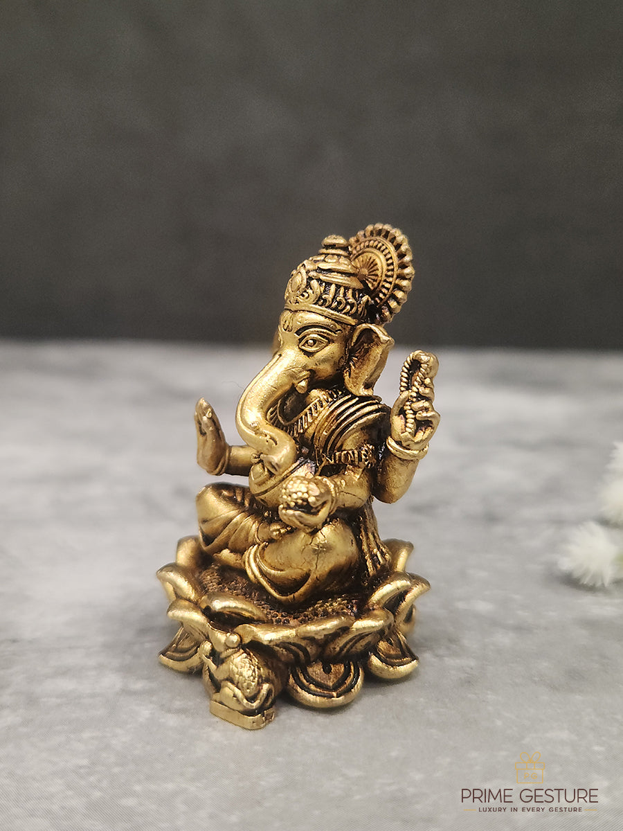 Sacred Brass Ganpati Ji Statue on Lotus
