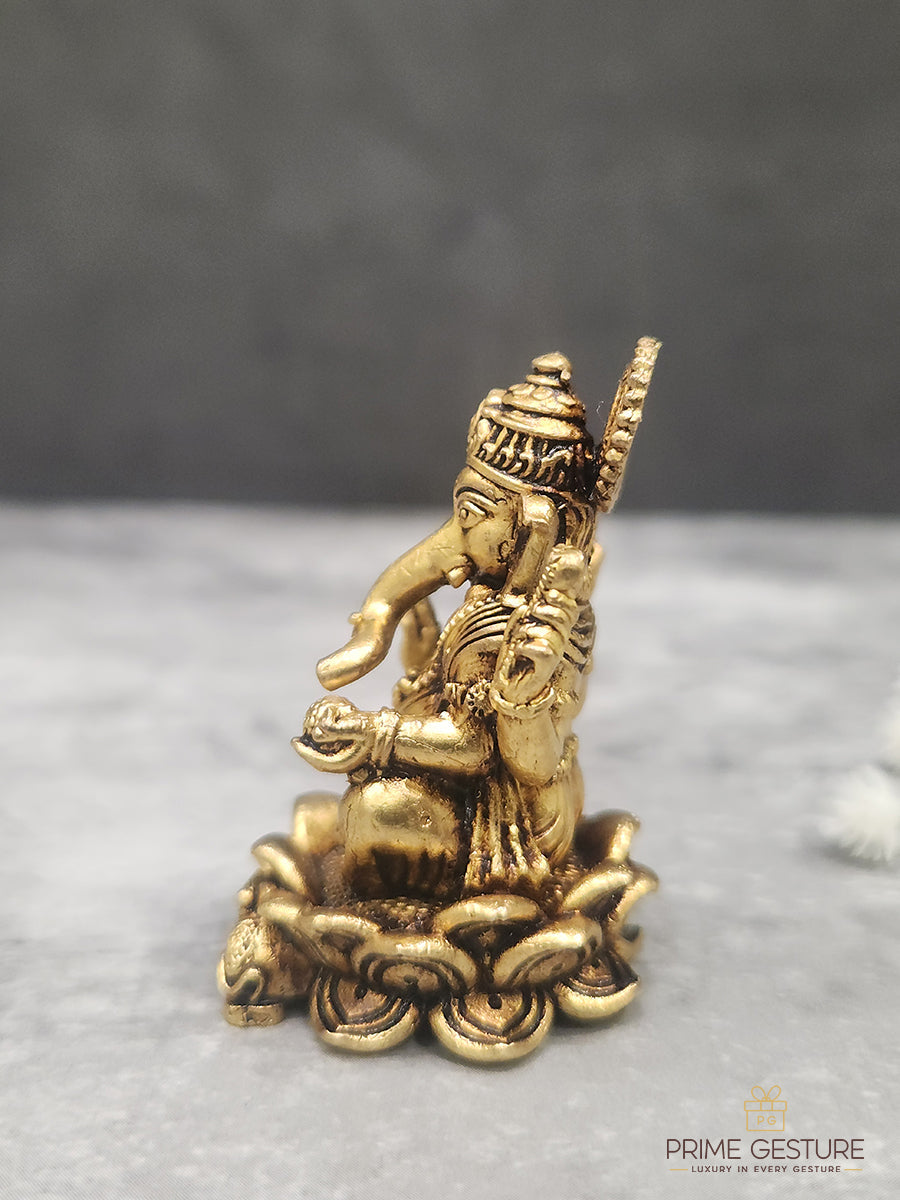 Sacred Brass Ganpati Ji Statue on Lotus