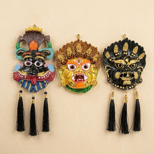 Narsingh Kirtimukh Divine Combo (Set of 3) – Black Tassel & Golden Glow Protection Decor