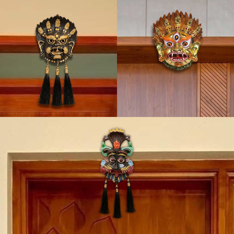 Narsingh Kirtimukh Divine Combo (Set of 3) – Black Tassel & Golden Glow Protection Decor