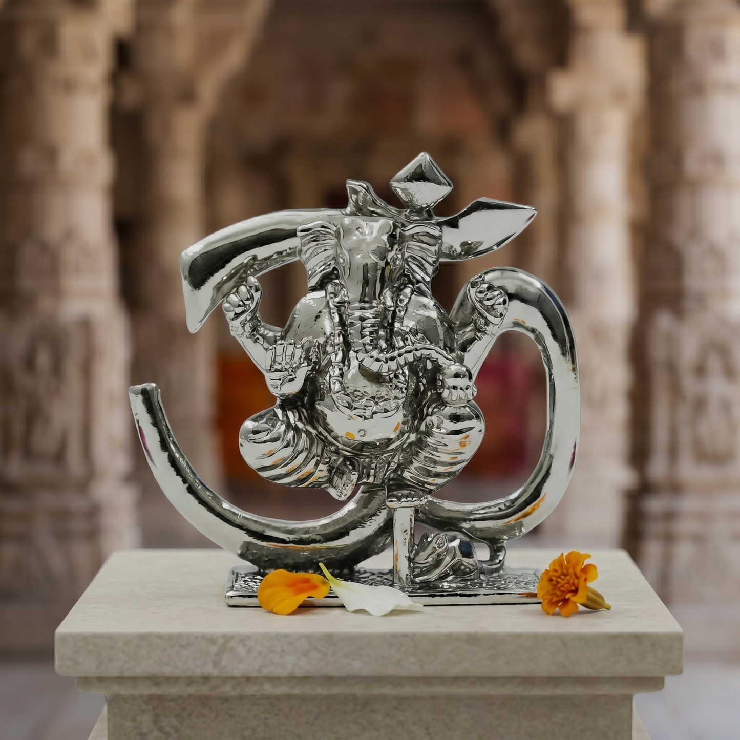 Divine Om Ganesh Brass Idol | Energized Lord Ganesha Aum Murti for Home, Office & Pooja