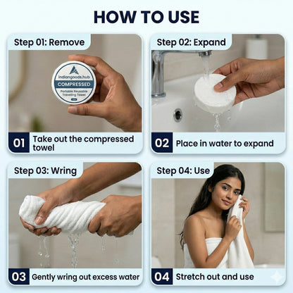 TravelTowel™ – Compressed Cotton Towels | Disposable & Skin-Safe | Perfect for Trips & Outdoors