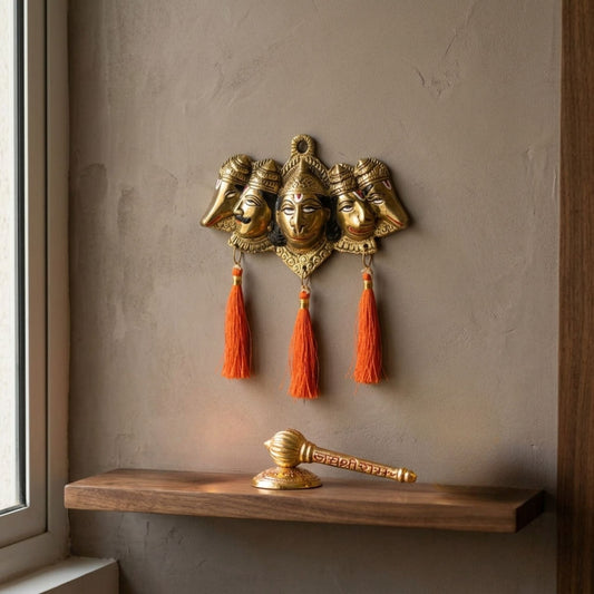 Panchmukhi Hanuman Wall Hanging with Hanuman Gada – Spiritual Vastu Decor for Home Entrance & Mandir