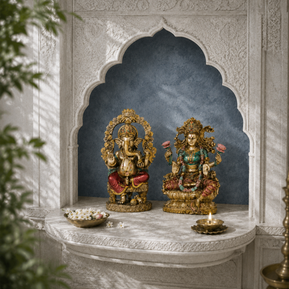 Ganesh Lakshmi Murti Pair – Antique Finish, 10 Inch