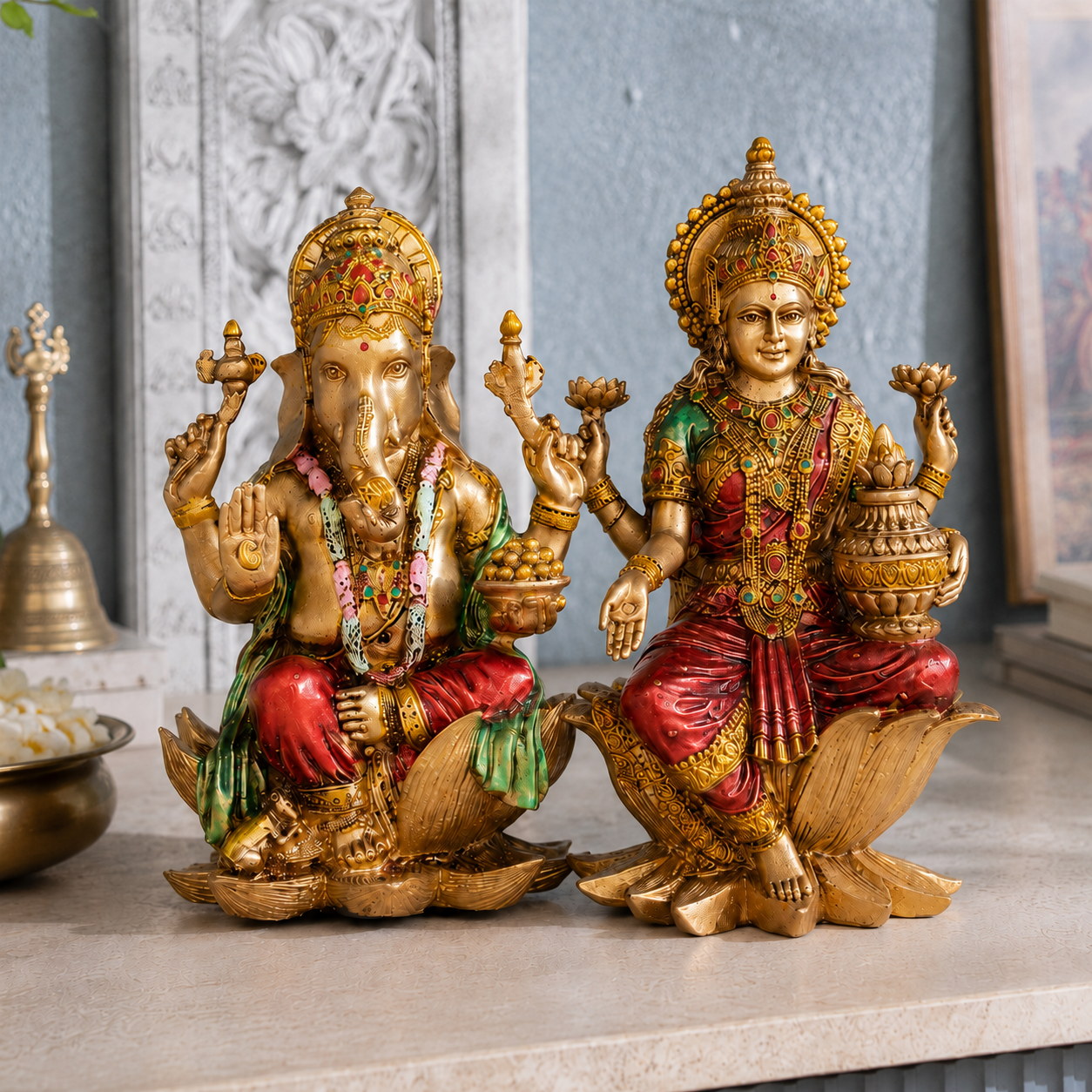 Antique Ganesh Lakshmi Murti Pair (7 Inch)