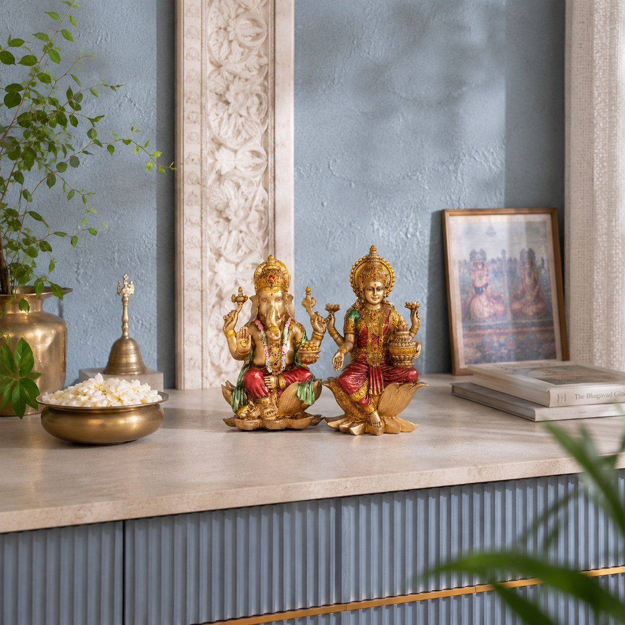 Antique Ganesh Lakshmi Murti Pair (7 Inch)