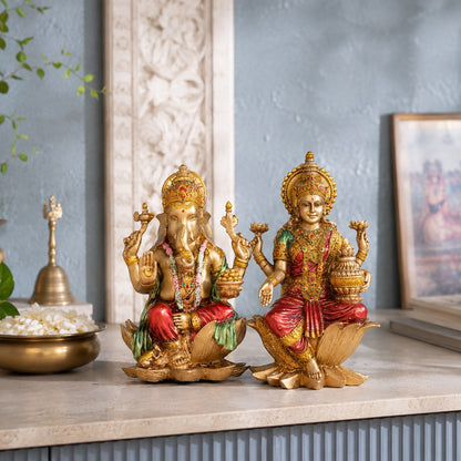 Antique Ganesh Lakshmi Murti Pair (7 Inch)